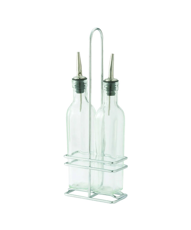 Bộ Bình Đựng Dầu Giấm Winco GOB-16S 473 ml Kệ Chrome & Vòi Rót Kim Loại - Thủy Tinh, Trong Suốt