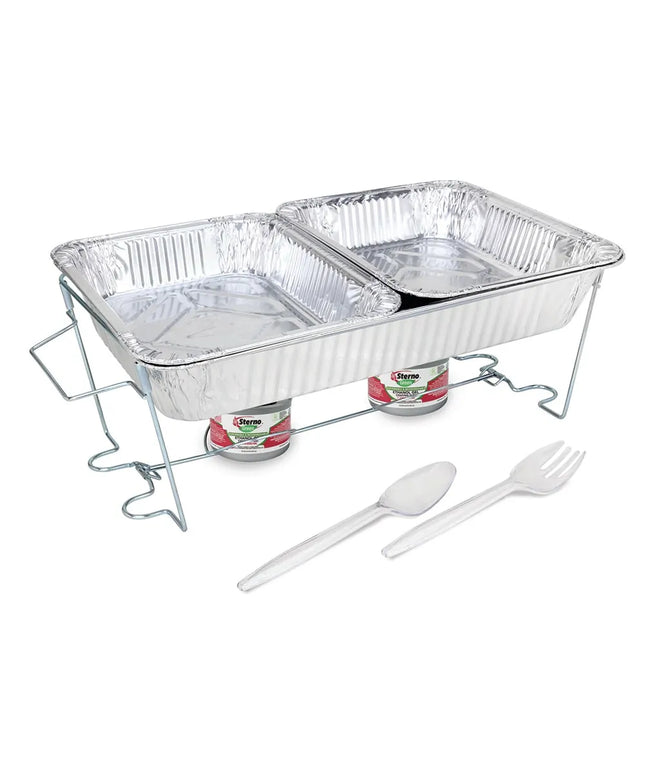 Bộ Buffet Sterno Kèm (2) Khay Đựng Thức Ăn Nửa Cỡ & Nhiên Liệu Hâm Nóng Nhôm 70370