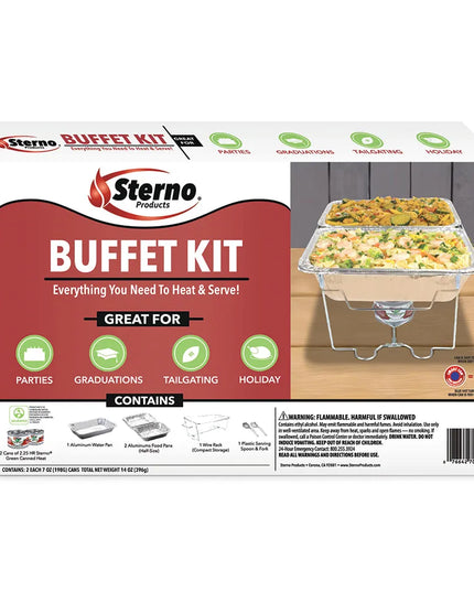 Bộ Buffet Sterno Kèm (2) Khay Đựng Thức Ăn Nửa Cỡ & Nhiên Liệu Hâm Nóng Nhôm 70370