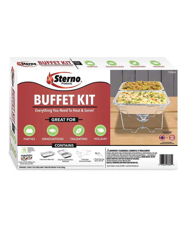 Bộ Buffet Sterno Kèm (2) Khay Đựng Thức Ăn Nửa Cỡ & Nhiên Liệu Hâm Nóng Nhôm 70370