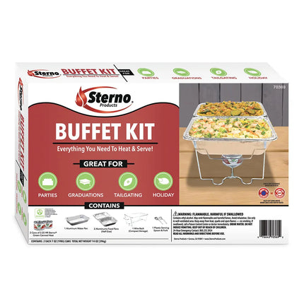 Bộ Buffet Sterno Kèm (2) Khay Đựng Thức Ăn Nửa Cỡ & Nhiên Liệu Hâm Nóng Nhôm 70370
