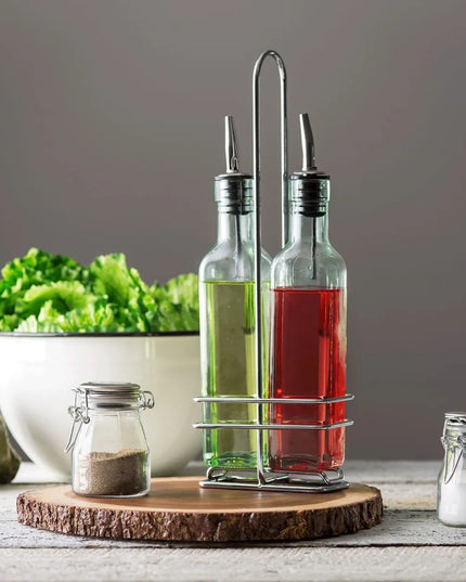 Bộ Chai Dầu Giấm Tablecraft H9085N 251 ml Giá Mạ Chrome Vòi Rót Inox - Kính Xanh Nhạt