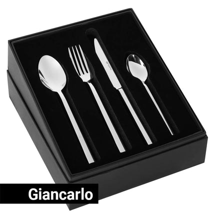 Bộ Dao Dĩa - GGM Gastro Giancarlo - Thép Không Gỉ 18/10 - Dao 224mm; Nĩa 205mm; Thìa 205mm; Thìa Tráng Miệng 164mm - Kèm Hộp Đựng - Bóng Gương - Bộ 24 Món - Cho 6 Người