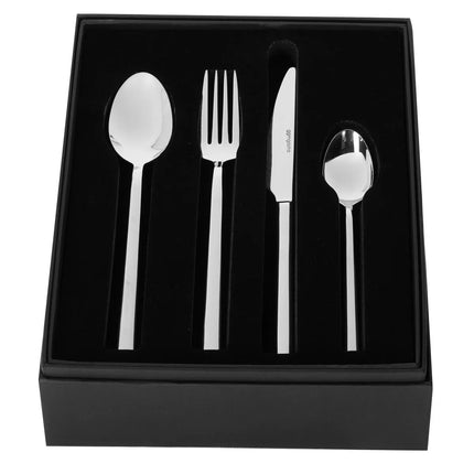 Bộ Dao Dĩa - GGM Gastro Giancarlo - Thép Không Gỉ 18/10 - Dao 224mm; Nĩa 205mm; Thìa 205mm; Thìa Tráng Miệng 164mm - Kèm Hộp Đựng - Bóng Gương - Bộ 24 Món - Cho 6 Người