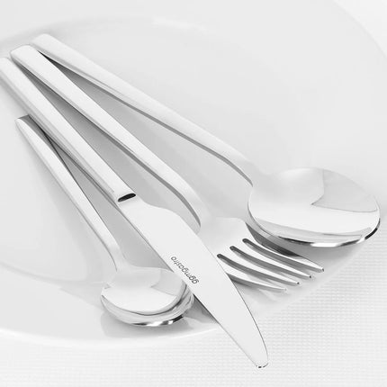 Bộ Dao Dĩa - GGM Gastro Giancarlo - Thép Không Gỉ 18/10 - Dao 224mm; Nĩa 205mm; Thìa 205mm; Thìa Tráng Miệng 164mm - Kèm Hộp Đựng - Bóng Gương - Bộ 24 Món - Cho 6 Người
