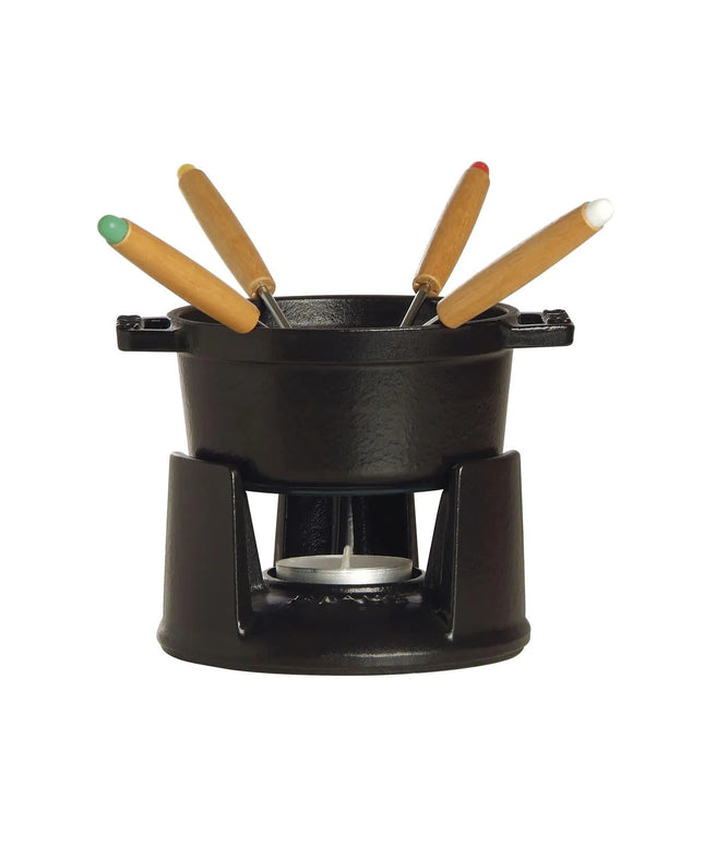 Bộ Fondue Socola Mini Staub 949915.7 lít 4 Nĩa Gang Tráng Men Đen