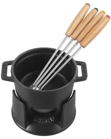 Bộ Fondue Socola Mini Staub 949915.7 lít 4 Nĩa Gang Tráng Men Đen
