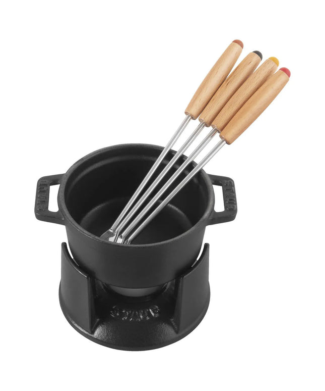 Bộ Fondue Socola Mini Staub 949915.7 lít 4 Nĩa Gang Tráng Men Đen