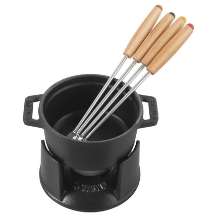 Bộ Fondue Socola Mini Staub 949915.7 lít 4 Nĩa Gang Tráng Men Đen