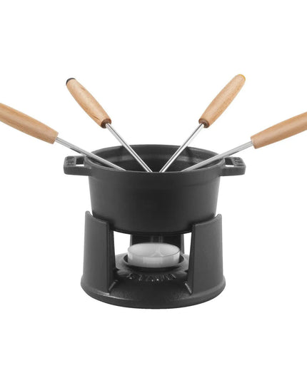Bộ Fondue Socola Mini Staub 949915.7 lít 4 Nĩa Gang Tráng Men Đen