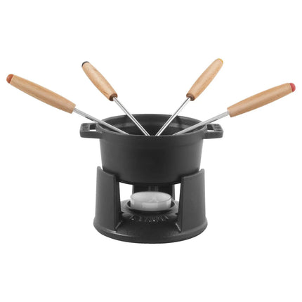 Bộ Fondue Socola Mini Staub 949915.7 lít 4 Nĩa Gang Tráng Men Đen