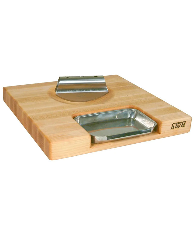 Bộ Quà Tặng John Boos PM18180225-P-RK Thớt 45.7 x 45.7 x 5.7 cm, Chảo & Dao Rocker, Màu Kem
