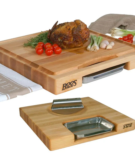 Bộ Quà Tặng John Boos PM18180225-P-RK Thớt 45.7 x 45.7 x 5.7 cm, Chảo & Dao Rocker, Màu Kem