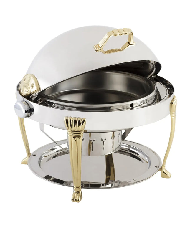 Bon Chef 12009 8 qt Round Chafer w/Roll-Top Lid & Chafing Fuel Heat