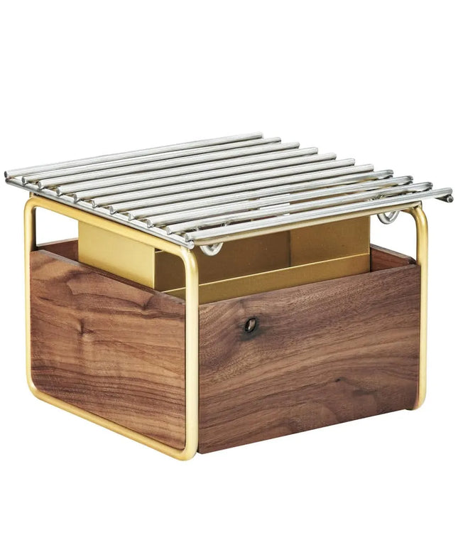 Cal-Mil 3711-46 12" Square Chafer Grill w/ Fuel Holder, Walnut/Brass