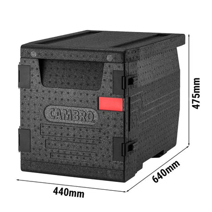 CAMBRO | Cam GoBox® Frontloader – GN 1/1 – Black lid – 440×640×475 mm – 4h temperature hold