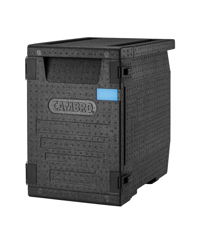 CAMBRO | Cam GoBox® Frontloader – GN 1/1 – Black lid – 440×640×625 mm – Plate compartment – 4h temperature hold