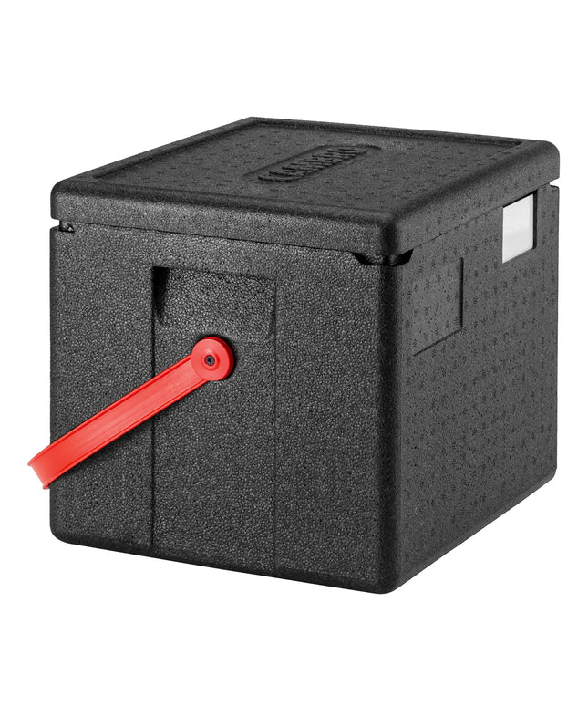 CAMBRO | Cam GoBox® Toploader – GN 1/2 – Black lid – 390×330×316 mm – Carry strap – 4h temperature hold