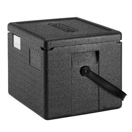 CAMBRO | Cam GoBox® Toploader – GN 1/2 – Black lid – 390×330×316 mm – Carry strap – 4h temperature hold