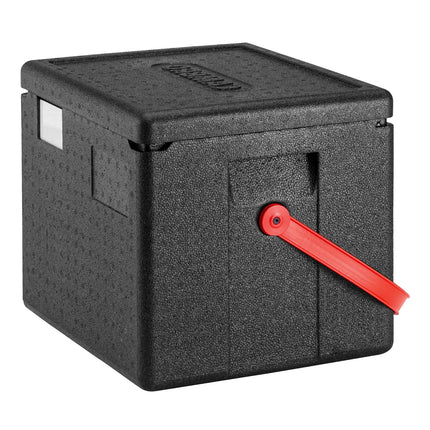 CAMBRO | Cam GoBox® Toploader – GN 1/2 – Black lid – 390×330×316 mm – Carry strap – 4h temperature hold