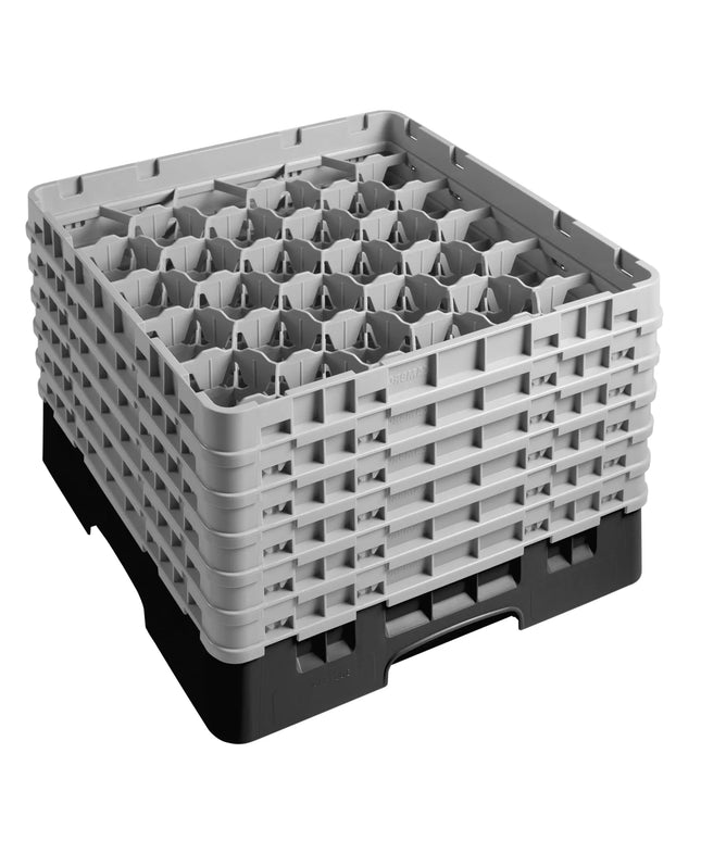 CAMBRO | CAMRACK® 30-Compartment Glass Rack – Ø79 mm – 500×500 mm – 1 Extender – Black – H 349 mm