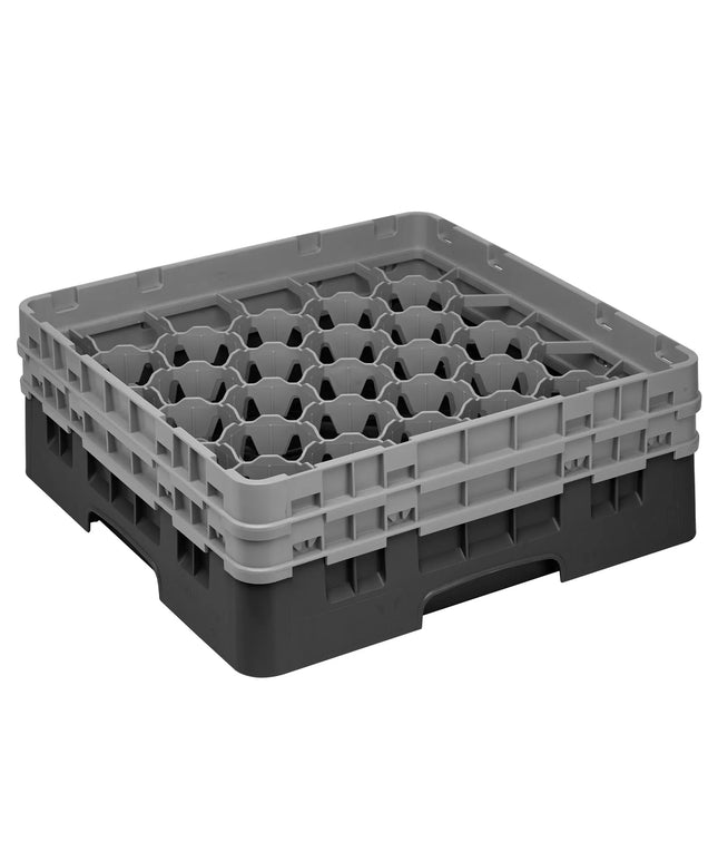 CAMBRO | CAMRACK® 30-Compartment Glass Rack – Ø79 mm – 500×500 mm – 1 Extender – Black – H 184 mm