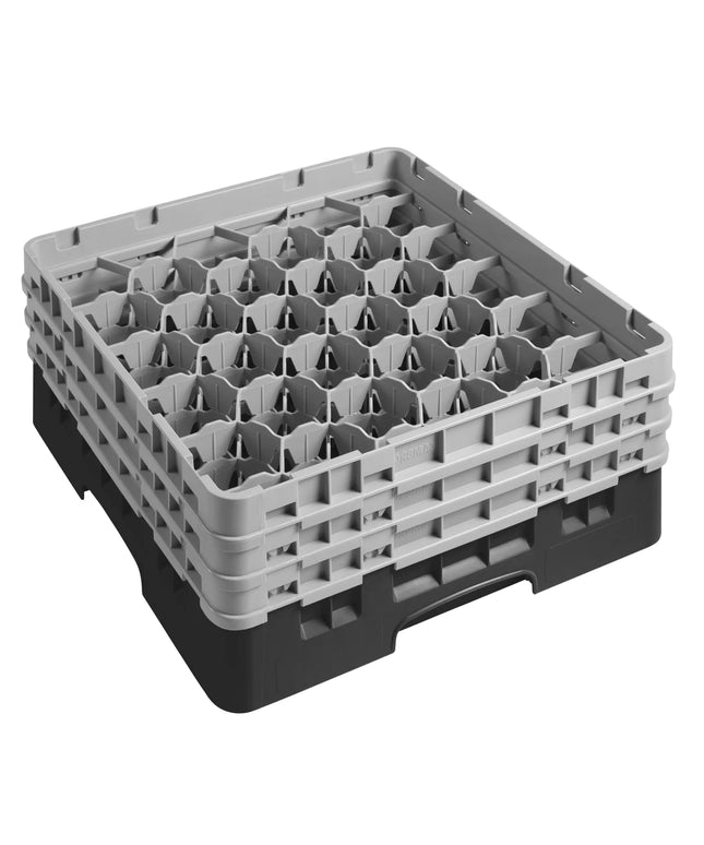 CAMBRO | CAMRACK® 30-Compartment Glass Rack – Ø79 mm – 500×500 mm – 1 Extender – Black – H 225 mm