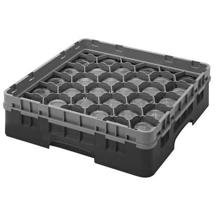 CAMBRO | CAMRACK® 30-Compartment Glass Rack – Ø79 mm – 500×500 mm – 1 Extender – Black – H 143 mm