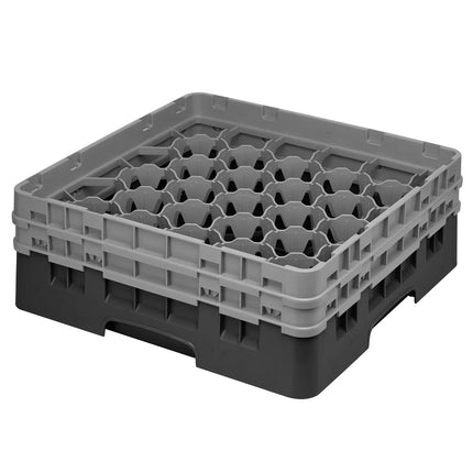 CAMBRO | CAMRACK® 30-Compartment Glass Rack – Ø79 mm – 500×500 mm – 1 Extender – Black – H 184 mm