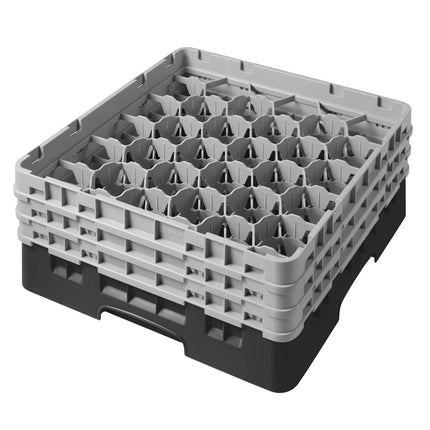 CAMBRO | CAMRACK® 30-Compartment Glass Rack – Ø79 mm – 500×500 mm – 1 Extender – Black – H 225 mm