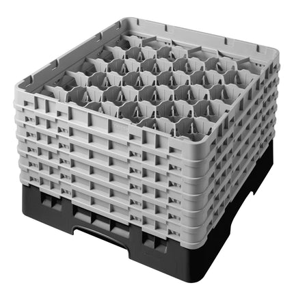 CAMBRO | CAMRACK® 30-Compartment Glass Rack – Ø79 mm – 500×500 mm – 1 Extender – Black – H 349 mm