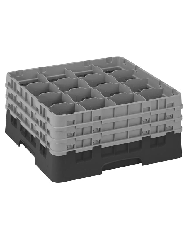 CAMBRO | CAMRACK® Glass & Tumbler Dishwasher Rack – 16 Compartments – 500×500 mm – 225 mm H – Black
