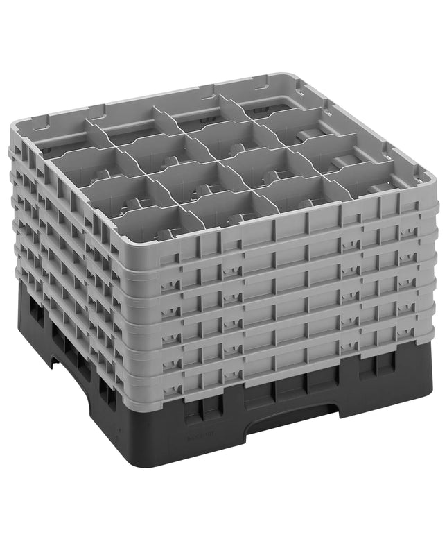 CAMBRO | CAMRACK® Glass & Tumbler Dishwasher Rack – 16 Compartments – 500×500 mm – 349 mm H – Black