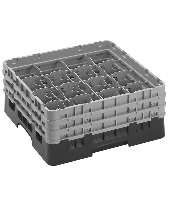 CAMBRO | CAMRACK® Glass & Tumbler Dishwasher Rack – 16 Compartments – 500×500 mm – 225 mm H – Black