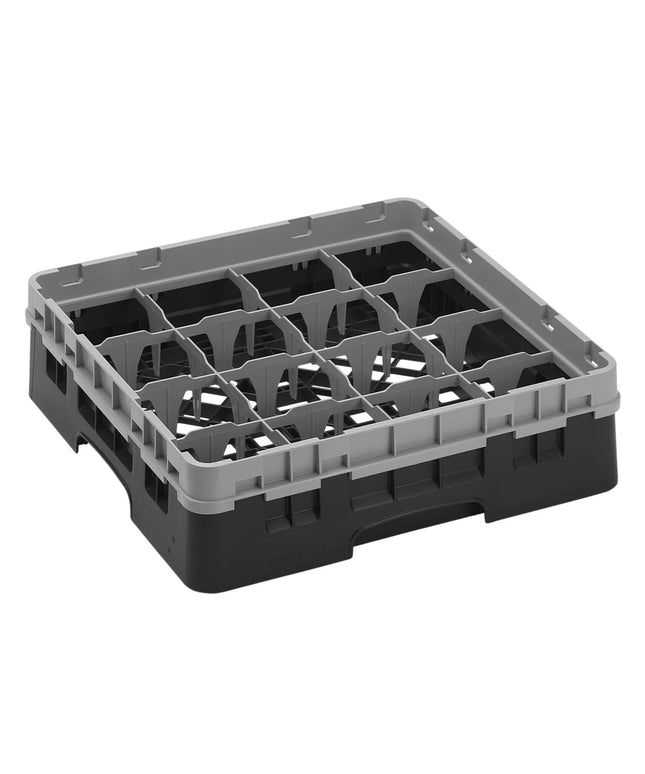CAMBRO | CAMRACK® Glass & Tumbler Dishwasher Rack – 16 Compartments – 500×500 mm – 143 mm H – Black