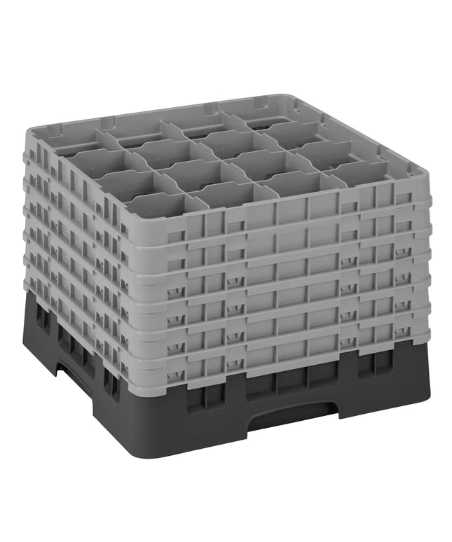 CAMBRO | CAMRACK® Glass & Tumbler Dishwasher Rack – 16 Compartments – 500×500 mm – 349 mm H – Black