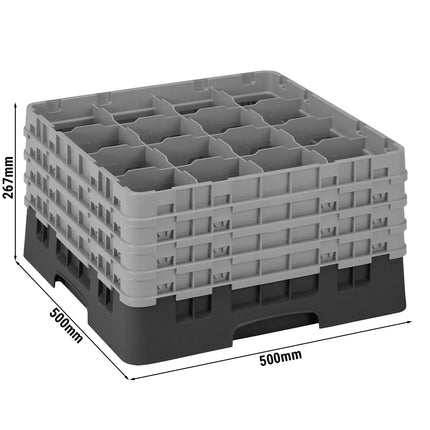 CAMBRO | CAMRACK® Glass & Tumbler Dishwasher Rack – 16 Compartments – 500×500 mm – 267 mm H – Black