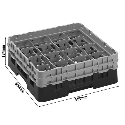 CAMBRO | CAMRACK® Glass & Tumbler Dishwasher Rack – 16 Compartments – 500×500 mm – 184 mm H – Black