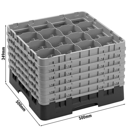 CAMBRO | CAMRACK® Glass & Tumbler Dishwasher Rack – 16 Compartments – 500×500 mm – 349 mm H – Black
