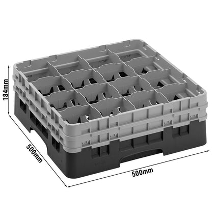 CAMBRO | CAMRACK® Glass & Tumbler Dishwasher Rack – 16 Compartments – 500×500 mm – 184 mm H – Black