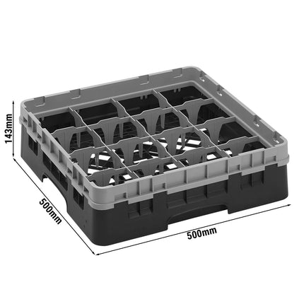 CAMBRO | CAMRACK® Glass & Tumbler Dishwasher Rack – 16 Compartments – 500×500 mm – 143 mm H – Black
