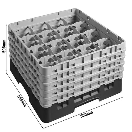CAMBRO | CAMRACK® Glass & Tumbler Dishwasher Rack – 16 Compartments – 500×500 mm – 308 mm H – Black