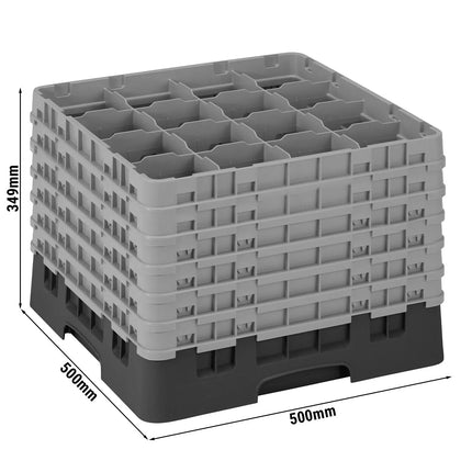 CAMBRO | CAMRACK® Glass & Tumbler Dishwasher Rack – 16 Compartments – 500×500 mm – 349 mm H – Black