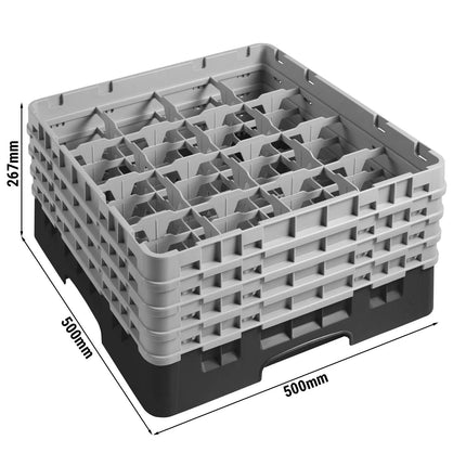 CAMBRO | CAMRACK® Glass & Tumbler Dishwasher Rack – 16 Compartments – 500×500 mm – 267 mm H – Black