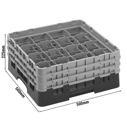 CAMBRO | CAMRACK® Glass & Tumbler Dishwasher Rack – 16 Compartments – 500×500 mm – 225 mm H – Black