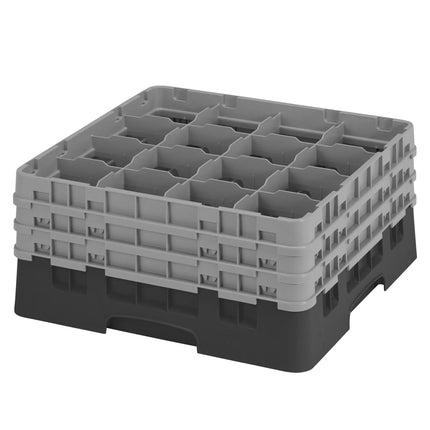 CAMBRO | CAMRACK® Glass & Tumbler Dishwasher Rack – 16 Compartments – 500×500 mm – 225 mm H – Black
