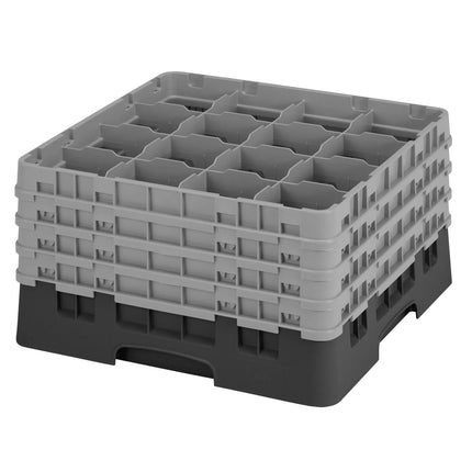 CAMBRO | CAMRACK® Glass & Tumbler Dishwasher Rack – 16 Compartments – 500×500 mm – 267 mm H – Black