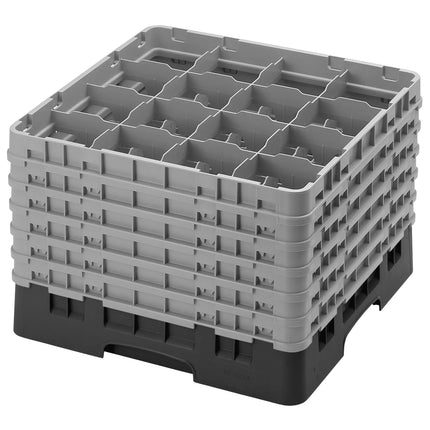 CAMBRO | CAMRACK® Glass & Tumbler Dishwasher Rack – 16 Compartments – 500×500 mm – 349 mm H – Black