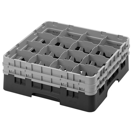 CAMBRO | CAMRACK® Glass & Tumbler Dishwasher Rack – 16 Compartments – 500×500 mm – 184 mm H – Black