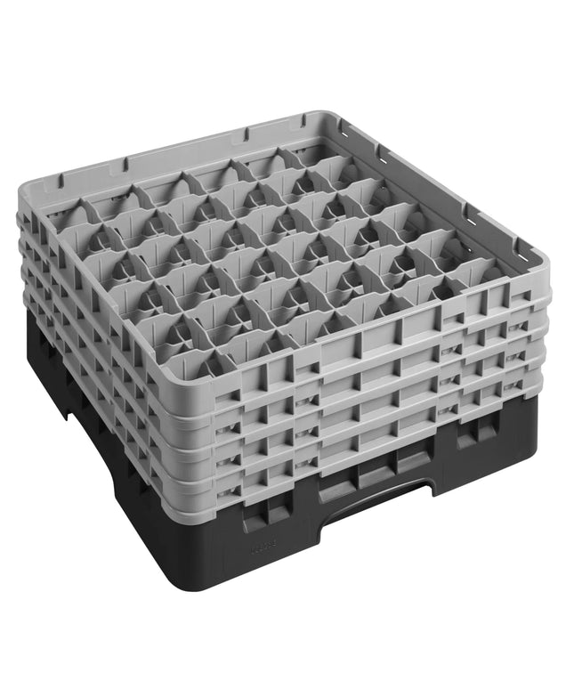 CAMBRO | CAMRACK® Glasswasher Rack – 36 Compartments – 500×500 mm – Black – 1 Extender – 267 mm high